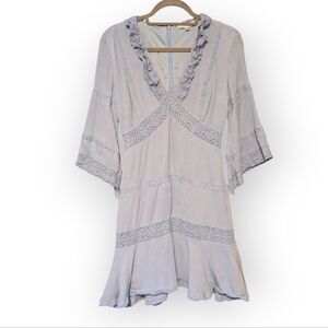 Baltic Born New Blue Mini Boho Fairy Dress Lace Trim Bell Sleeves Whimsical Med